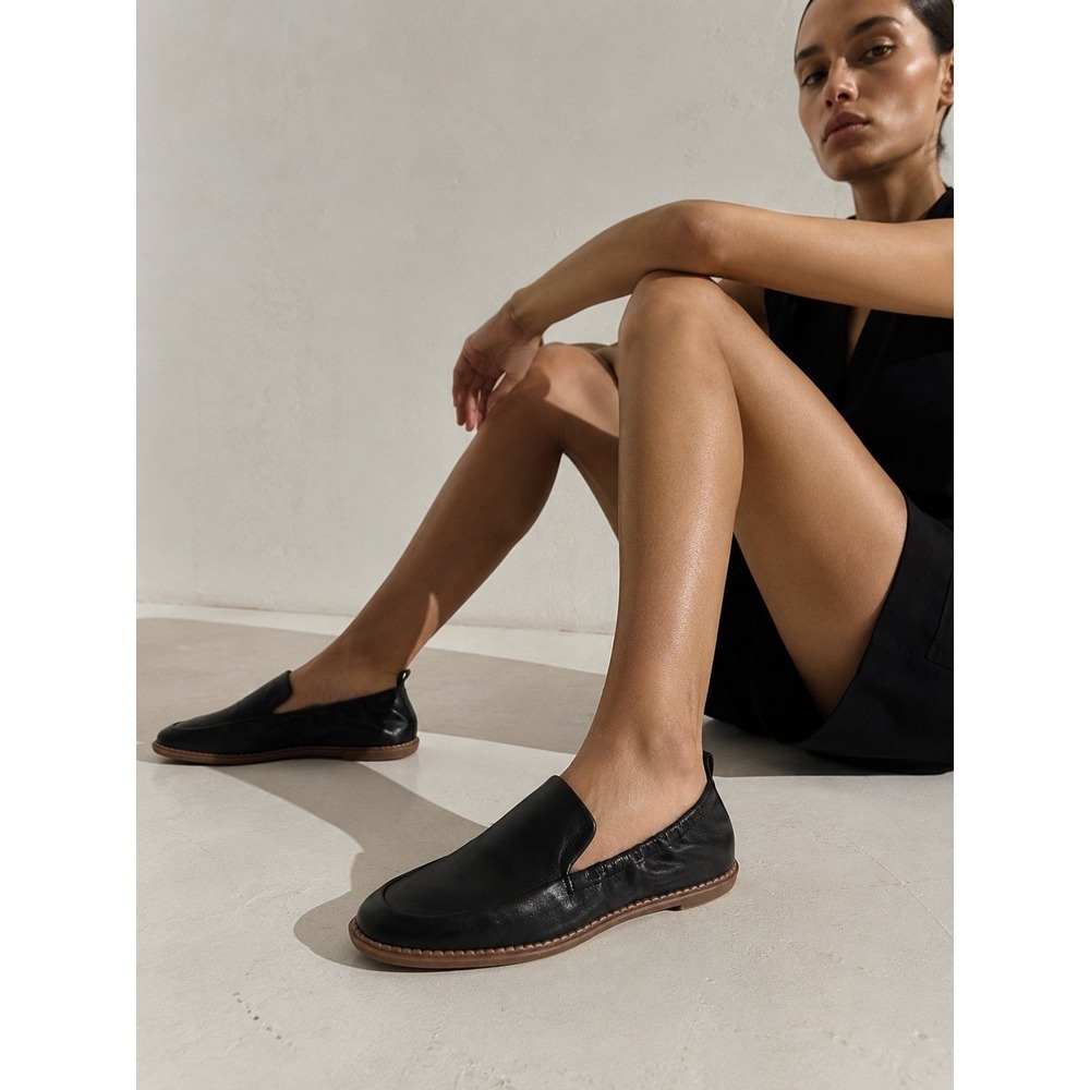 Lucky Brand Maeki Black Leather Loafers Women's 9.5 M Slip-On Flats New